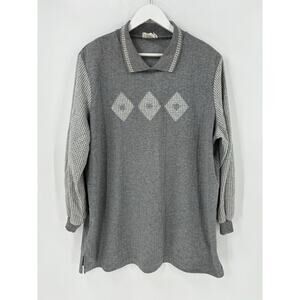 Cricket Lane Vintage Sweater Womens 22W Gray Collared Pullover Knit Embroidered